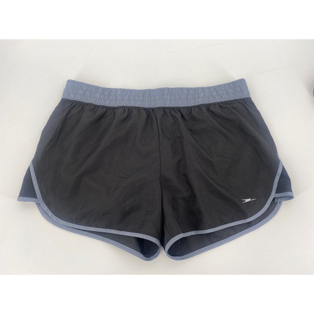 Crane Dry Quick Running Shorts Women Large Gray Blue Trim Athletic Gym Workout